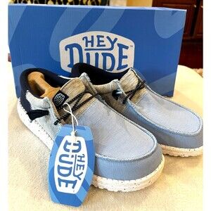 Hey Dude Wally Mens Size 6 Tri Varsity Carolina Blue Gray Dark Blue NEW in BOX